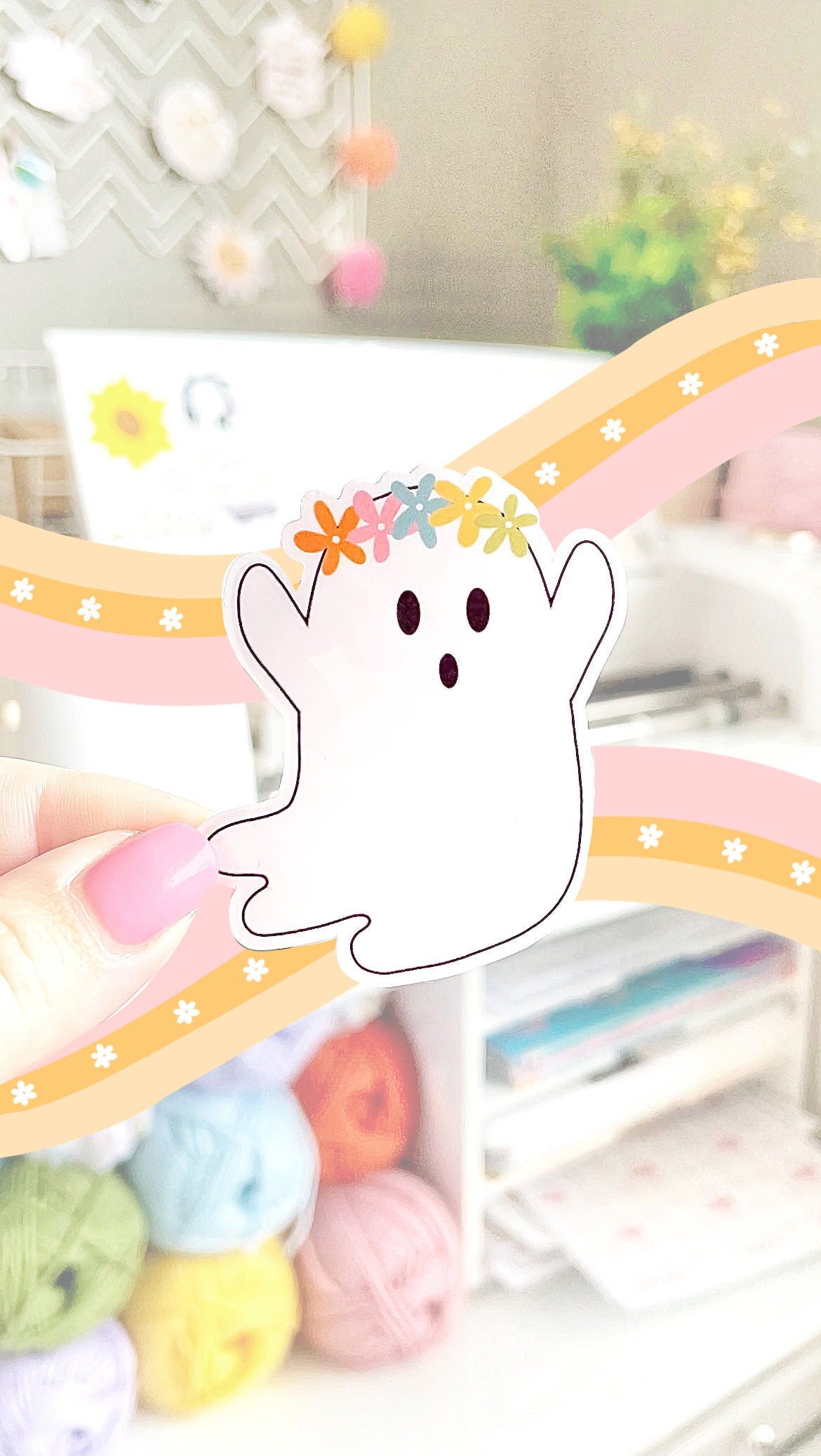 Flower Crown Ghost Sticker