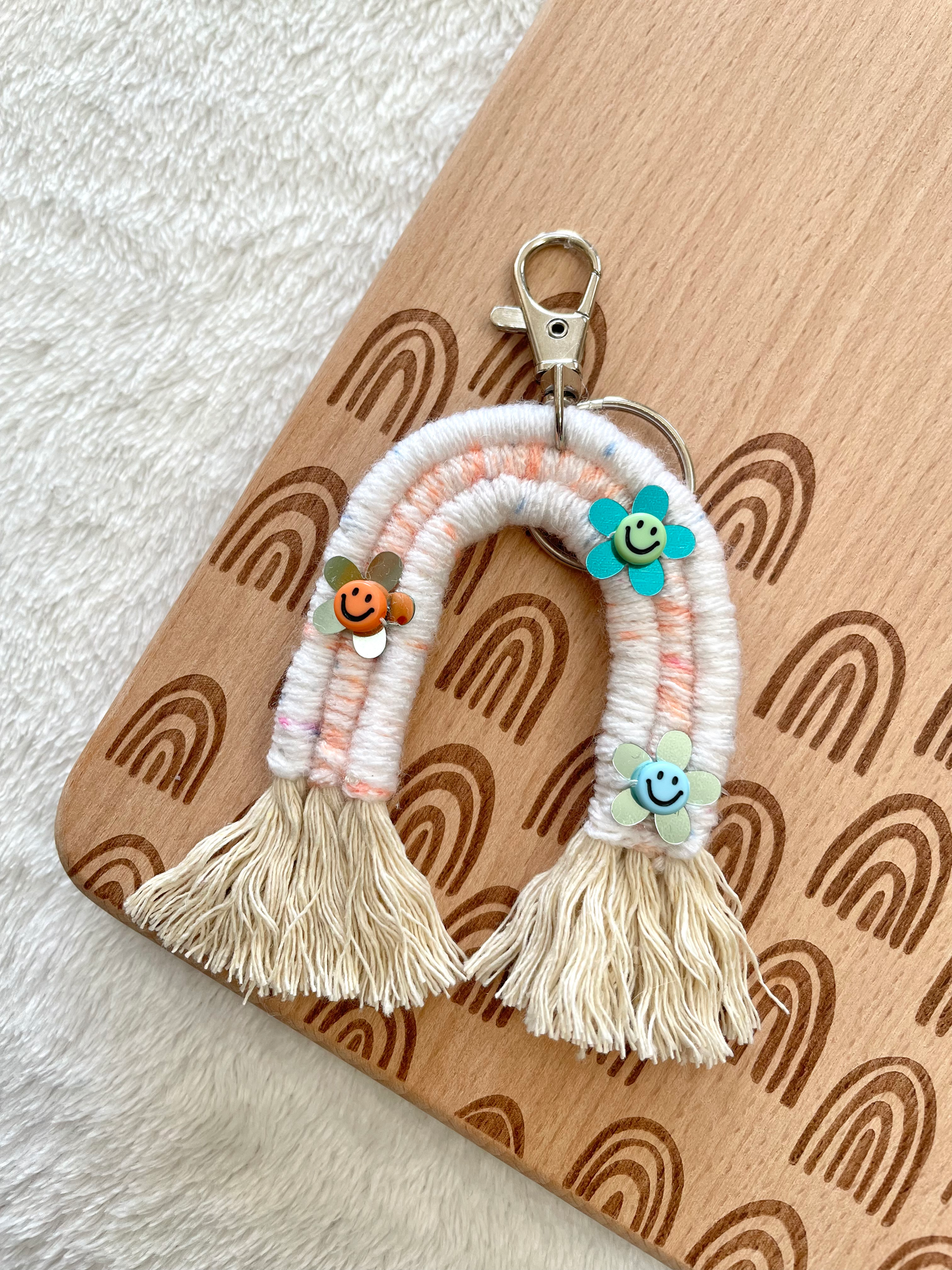 Multi-Colored Smiley Flower Rainbow Keychain