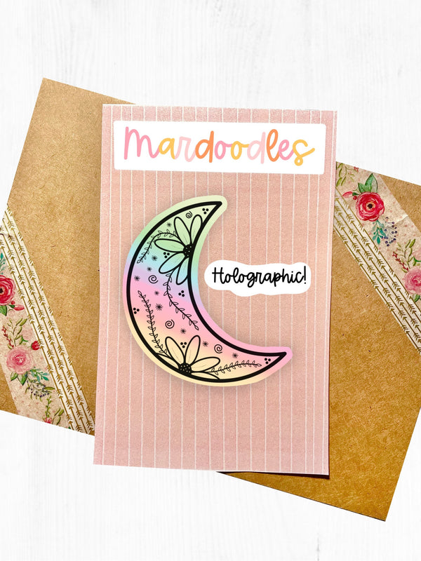 Holographic Floral Moon Sticker